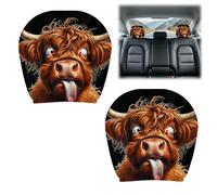 Nodrex 2Pcs Highland Cow Car Headrest Covers Car Interior Accessories, Cute Car Accessories Interior Funny Headrest Covers Car, Polyester Car Seat Head Rest Covers for Women Men
