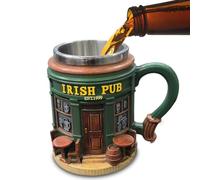 Nodrex 3D Irish Pub Mug, Vintage Medieval Embossed Resin Coffee Mug with Stainless Steel Lining, 300ml Tavern Style Drinking Cup, Beer Tankard Father’s Day Gift for Dad, Husband, Grandpa, Men