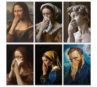 Nodrex 6 Pcs Funny Bathroom Wall Art, Classical Mona Lisa Bathroom Canvas Wall Art Oil Painting Fabric Waterproof Prints, Canvas Prints for Bathroom Toilet David Van Gogh Humorous Decor