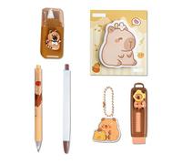 Nodrex 6-Piece Brown Capybara Stationery Set, Cute Stationery Set with Pens and Accessories, Adorable Capybara Gifts for School, Office and Home
