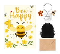 Nodrex Bee Gifts, Bee Themed Gift Set with Bee Keyring, Bee Happy Greeting Card, Inspirational Gifts for Women for Friends, Coworkers, Her