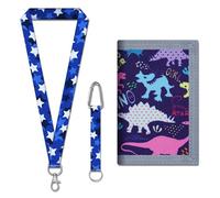 Nodrex Boys Wallets for Teenagers Kids Wallet Trifold Canvas Boys Wallet with Dinosaur Pattern, Long and Short Lanyards, Card Holders and Coin Pocket for School and Outdoor Daily Use