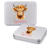 Nodrex Highland Cow Tin Box, Printed Silver Small Tins with Lids Metal Tin for Coins Pills and Crafts, Flip-Top Storage Tins with Lids Card Tin and Snack Tin