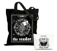Nodrex Skull Design Bookish Gifts Set, Large Canvas Tote Bag and Gothic Makeup Bag, Reading Theme Book Bags for Women, Skull Handbag Style Gifts for Readers