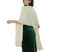 Nodum Barcelona 1978 Pashmina Scarf, Women Soft Pashmina Shawls and Wraps. Made in India. 100% Viscose Lurex Blendt. Lots of drape and movement. 110 x 200 cm - 43.3 x 78.7. (White Tassels)