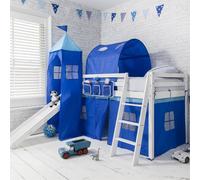 Nöa and Nani Moro Cabin Bed Midsleeper with Slide & Blue NW Package in White | Size: Single Nöa and Nani White Single