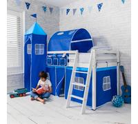 Nöa & Nani Moro Cabin Bed With Ladder And Brilliant Blue Cotton Tent, Tower & Tunnel In White