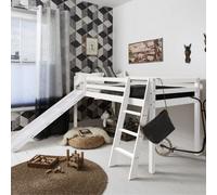 Nöa & Nani Moro Cabin Kids Solid Wood Midsleeper Bed With Slide In Classic White
