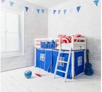 Nöa & Nani Ontario Cabin Kids Solid Wood Midsleeper Shorty Bed With Blue Tent In Classic White