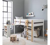 Nöa & Nani Una Midsleeper Kids Solid Wood Cabin Bed With Moro Desk In Classic White