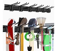 NOEAIKE Garage Storage Rack Hooks, 48 Inch Heavy Duty Wall Mount Garage Organization with 3 Rails and 6 Adjustable Double Wall Hooks,Hanging Shelves for Garden Tool/Broom/Mop(Black)