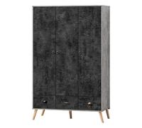 noein wooden wardrobe with 3 doors and 3 drawers in charcoal