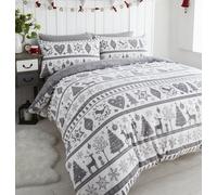 Grey Christmas Noel Festive Fairisle Snowflake Trees Deer Xmas Duvet Cover Set