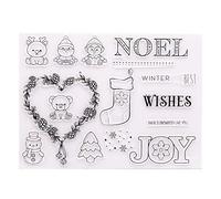 Noel Joy Merry Christmas Snowman Tree Winter Wishes Christmas Decors Socks Rubber Stamps Clear Stamps for Christmas Card Making Decoration and DIY Scrapbooking Rubber Stamps for Crafts