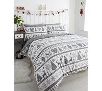 Noel Quilt Duvet Cover 2 Pillowcase Bedding Bed Set Christmas Trees, Grey, Super-King