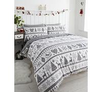 Noel Quilt Duvet Cover and 2 Pillowcase Bedding Bed Set Christmas Trees, Grey, Double