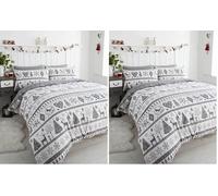Noel Quilt Duvet Cover and Pillowcase Bedding Bed Set Christmas Trees, Grey,2 pieces, Single (Pack of 2)