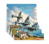 Noel Tatt 3D Pop Up Birthday Card for Men - Spitfire Planes over Countryside - Embossed Foil Finish - Premium Greeting Card with Envelope