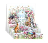 Noel Tatt 3D Pop Up Birthday Card - Happy Birthday Card with Cats and Flowers Design and Special Finishes - Birthday Cards for Women