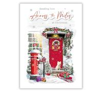 Noel Tatt Across the Miles Christmas Card, Single - Christmas Cards with Festive Front Door and Dog Design and Special Finishes - Eco-Friendly Xmas Cards with Envelope