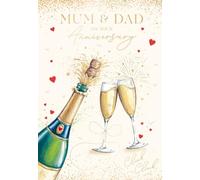 Noel Tatt Anniversary Card for Mum and Dad, Champagne Celebration Design | Embossed Foil Finish, Illustrated Inner, Eco-Friendly, Made in the UK