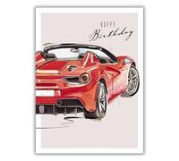 Noel Tatt Artistic Male Open 'Happy Birthday' Card - Red Sports Car Illustration - For Him - From The Aspire Range