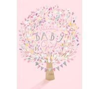 Noel Tatt Baby Girl Card - Birth Congratulations Card with Floral Tree and Bird Design