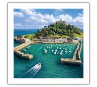 Noel Tatt Birthday/Blank Greeting Card - Blank Card for Men/Women with St Michael's Mount, Cornwall Harbour Boats Design - General Card Suitable for Any Occasion