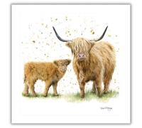 Noel Tatt Birthday Card for Men or Women - Bree Merryn Highland Cow and Calf Watercolour Design - Blank Inside - Animal Greeting Card for Him or Her