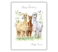 Noel Tatt General Male/Female Open Birthday Card - Fluffy Friends Alpaca Watercolour Illustration with Embossed & Foil Details - Eco-Friendly & Recyclable