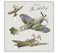 Noel Tatt Birthday Card for Men - Spitfire Aircraft Design - Vintage Aviation Themed Birthday Greeting Card