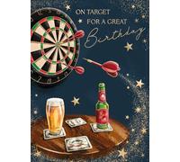 Noel Tatt Birthday Card for Men - Sporty Darts & Beer Design - Embossed Gold Foil Finish - Premium Greeting Card with Envelope