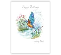 Noel Tatt Birthday Card for Women - Floral Kingfisher Design - Embossed Foil Finish - Pretty Birthday Greeting Card