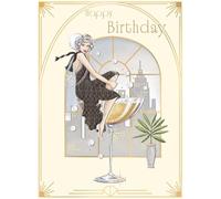 Noel Tatt Birthday Card for Women - Glamorous Art Deco Cocktail Design - Embossed Gold Foil Finish - Premium Greeting Card with Envelope