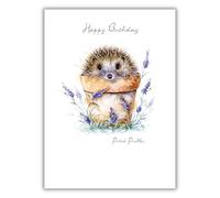 Noel Tatt Birthday Card for Women or Girls - Cute Floral Hedgehog Design - Pretty Birthday Greeting Card - 'Potted Prickles'
