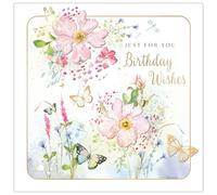 Noel Tatt Birthday Card for Women - Pretty Flowers & Butterfly Design - Embossed Gold Foil Finish - Premium Special Birthday Greeting Card with Envelope for Her