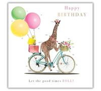 Noel Tatt Birthday Funny Card for Women or Girls - Amusing Giraffe on Bike Design - Birthday Greeting Card