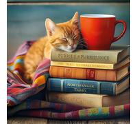Noel Tatt Birthday or All-Occasion Card - Cute Kitten and Books Design - Blank Inside - For Men or Women - Animal Greeting Card