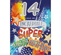 Noel Tatt Boys 14th Birthday Card - Colourful Stars Design - Incredible, Super, Amazing Birthday - Age 14 Happy Birthday Card for Him