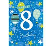 Noel Tatt Boys 8th Birthday Card - Bright Balloon and Stars Design - Age 8 Happy Birthday Card for Son, Grandson, Brother, Friend or Male Family Member