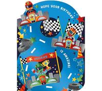 Noel Tatt Boys 8th Birthday Card - Colourful Racing Car Design - Age 8 Happy Birthday Card for Son, Grandson, Brother, Friend or Male Family Member - Embossed Foil Finish