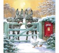 Noel Tatt Charity Christmas Card Pack of 10 - Geese and Donkeys in the Snow - Christmas Card Multipack - In Aid of UK Charities