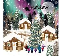 Noel Tatt Charity Christmas Card Pack of 10 - Northern Lights and Snowy Village Scene - Christmas Card Multipack - In Aid of UK Charities