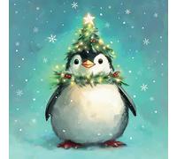 Noel Tatt Charity Christmas Cards Pack of 10 Penguin & Christmas Tree