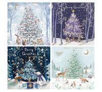 Noel Tatt Charity Christmas Cards Pack of 16 - Festive Woodland Animals & Trees in the Snow - Assorted Premium Greeting Cards Multipack with Envelopes - 4 Each of 4 Designs - Supporting UK Charities