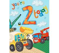 Noel Tatt Children's Age 2 'Happy Birthday' Card - 'Diggers and Construction Vehicles' - for Him