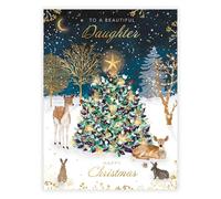 Noel Tatt Christmas Card for Daughter - Festive Tree & Woodland Animals in the Snow - Premium Quality Special Christmas Greeting Card with Envelope