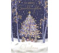 Noel Tatt Christmas Card for Granddaughter - Festive Rabbits & Tree in the Snow - Premium Quality Christmas Greeting Card with Envelope