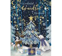 Noel Tatt Christmas Card for Grandson - Festive Woodland Animals Winter Scene - Embossed Foil Finish with Decoupage Embellishment - Premium Quality Special Christmas Greeting Card with Envelope