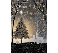 Noel Tatt Christmas Card for Mum & Dad - Festive Stags at Night Design - Embossed Foil Finish and Embellishment - Artisic Christmas Greeting Card for a Special Couple